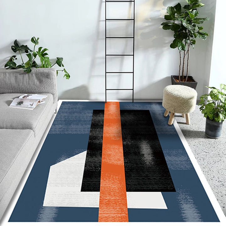Multicolored geometric patterned rug with striped polyester modern rug washable non-slip backing rug for the study | Bowlift