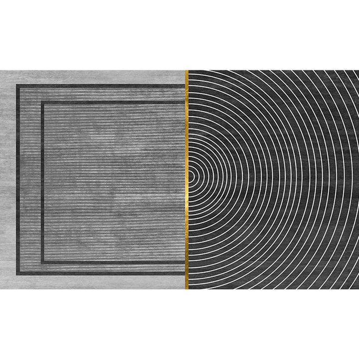 Black geometric patterned rug with stripes, modern area rug made of polyester, washable, non-slip backing rug for the study | Bowlift