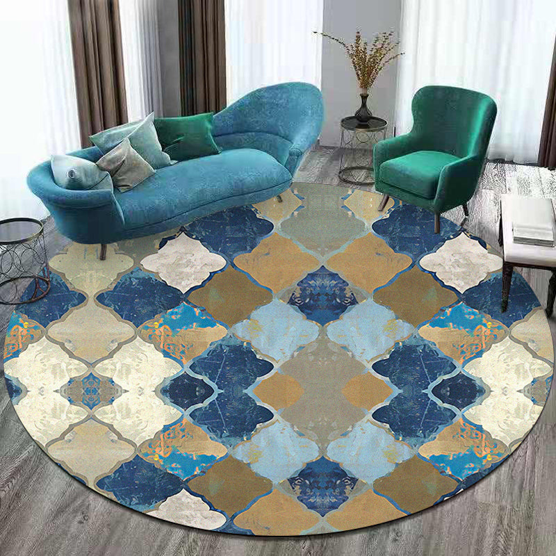 BowLift | Blue Moroccan Carpet Polyester Albany Geometric Ogee Pattern Carpet Pet Friendly Washable Non-Slip Carpet for Bedroom