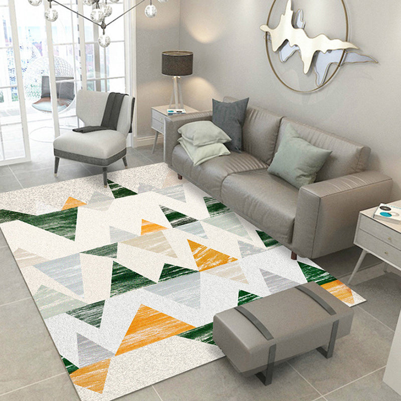 Contemporary home interior rug pastel triangles patterned rug polyester machine washable rug | Bowlift