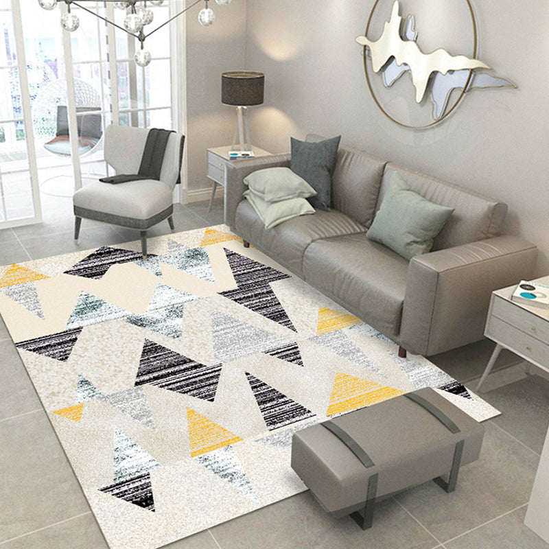 Contemporary home interior rug pastel triangles patterned rug polyester machine washable rug | Bowlift