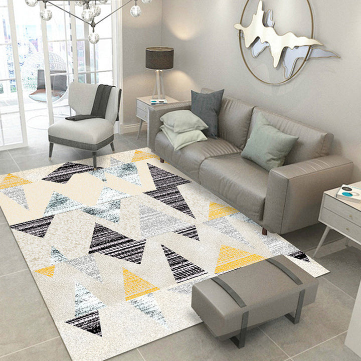 Contemporary home interior rug pastel triangles patterned rug polyester machine washable rug | Bowlift