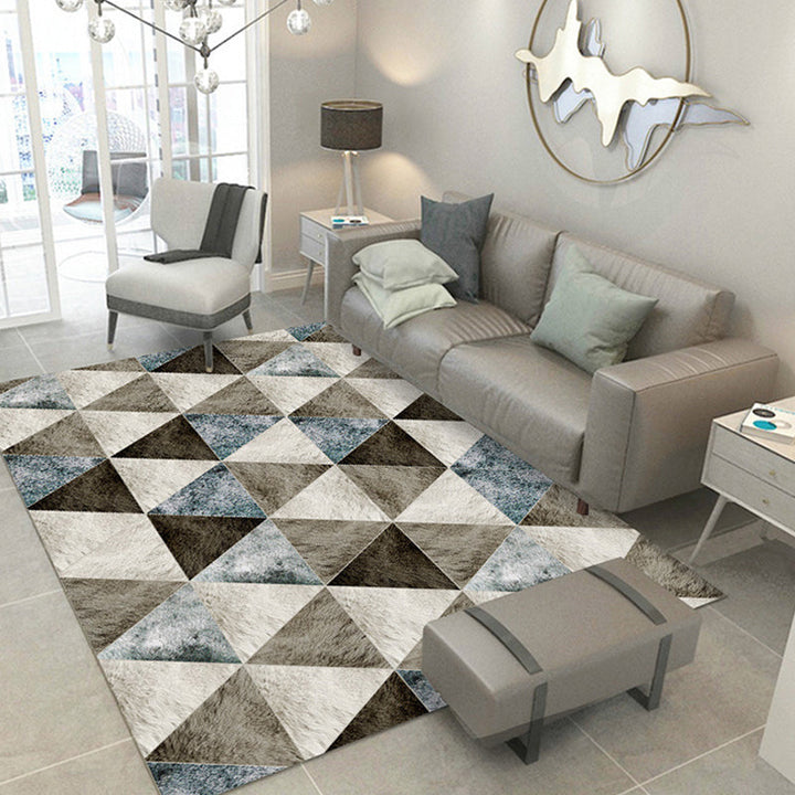 Contemporary home interior rug pastel triangles patterned rug polyester machine washable rug | Bowlift