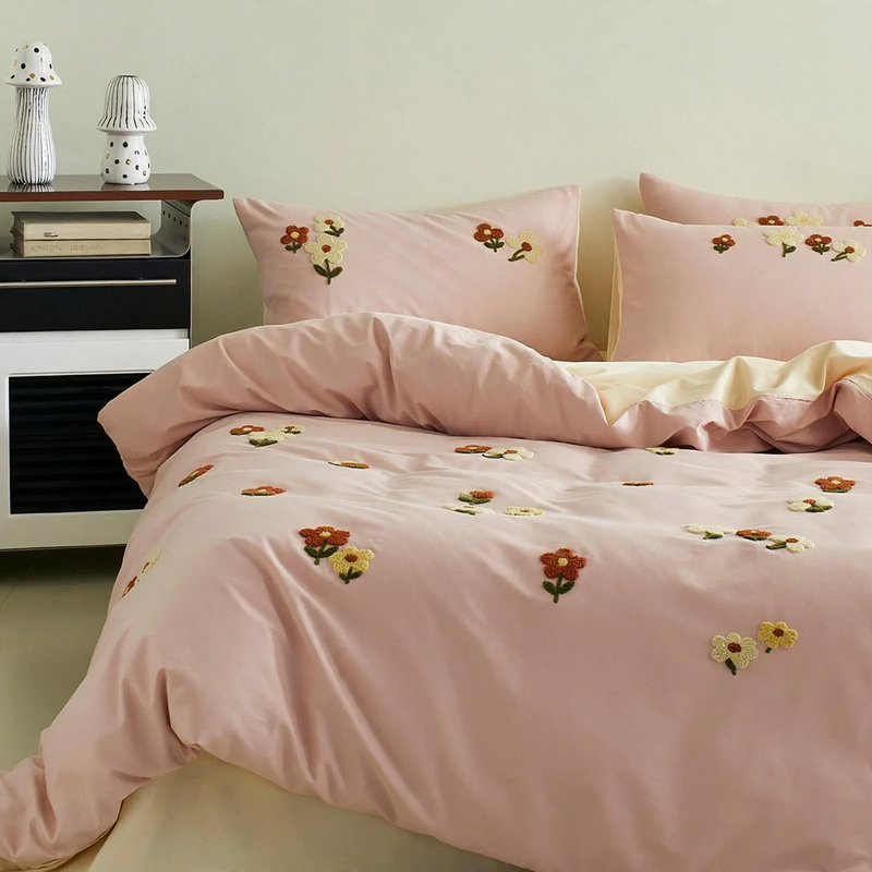 Cotton bedding set, 4 pieces, floral pattern