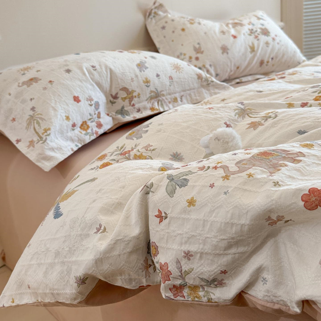 Cotton bedding set, floral pattern, 4-piece