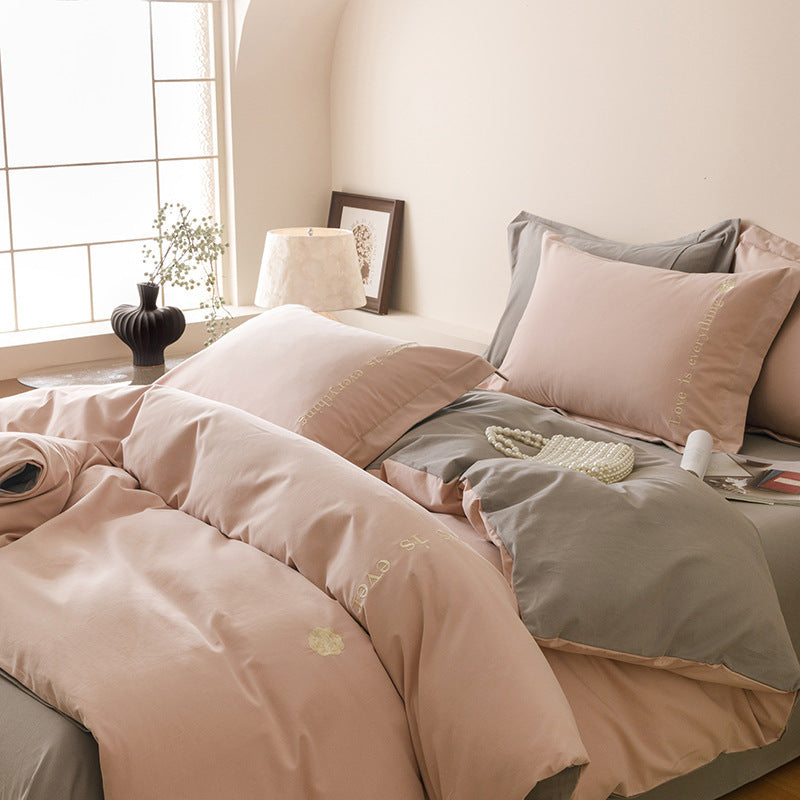 Cotton bed linen set, brushed, geometric pattern
