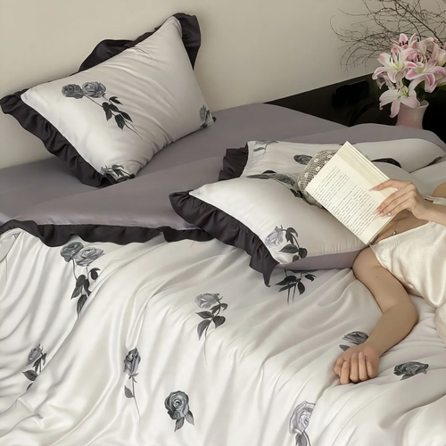 Lyocell bedding, 4-piece, floral pattern