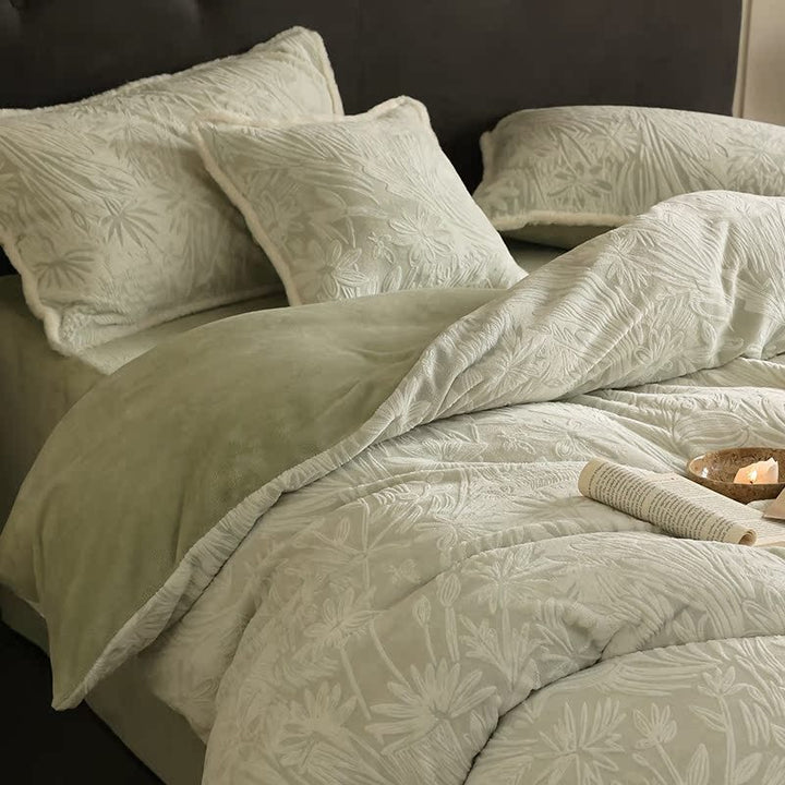 French milk fleece bedding set, floral, warm