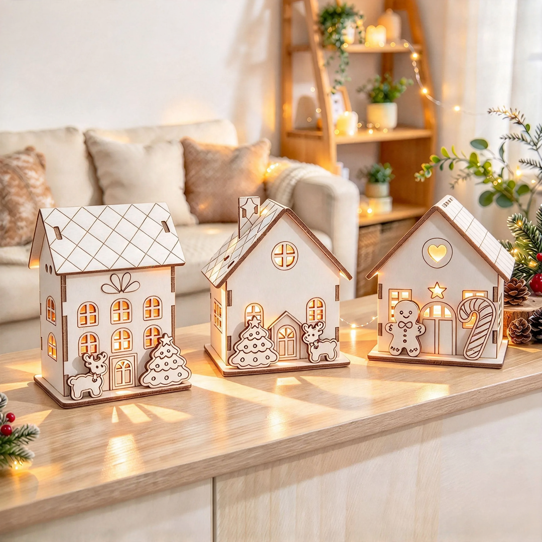 Illuminated wooden Christmas house, DIY kit