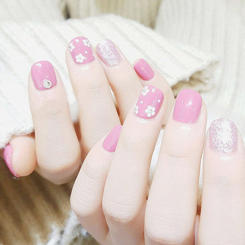 Floral Glitter Press-On Nail Set