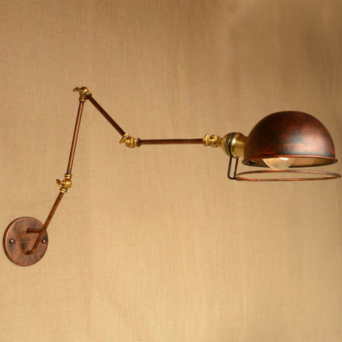 BowLift | Iron Rust Wall Reading Lamp Semi-Spherical 1-Light Farmhouse Wall Mounted Lighting with Rotatable Arm and Wire Guard