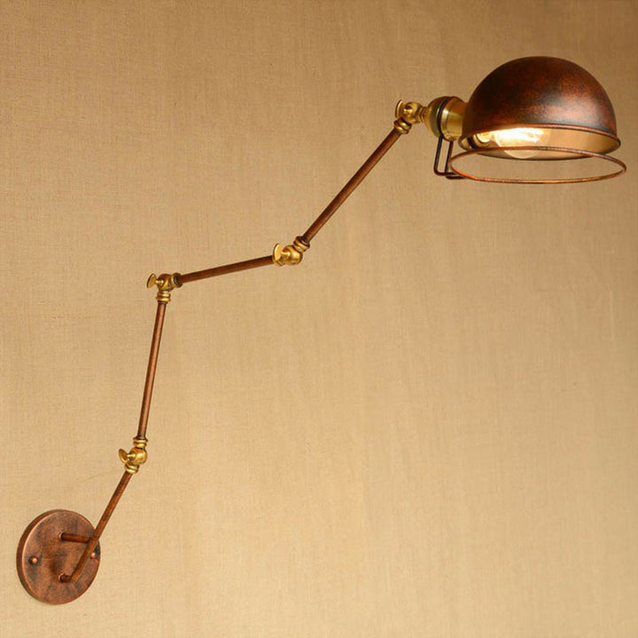 BowLift | Iron Rust Wall Reading Lamp Semi-Spherical 1-Light Farmhouse Wall Mounted Lighting with Rotatable Arm and Wire Guard