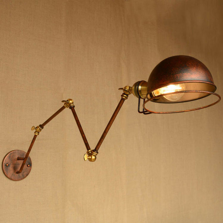 BowLift | Iron Rust Wall Reading Lamp Semi-Spherical 1-Light Farmhouse Wall Mounted Lighting with Rotatable Arm and Wire Guard