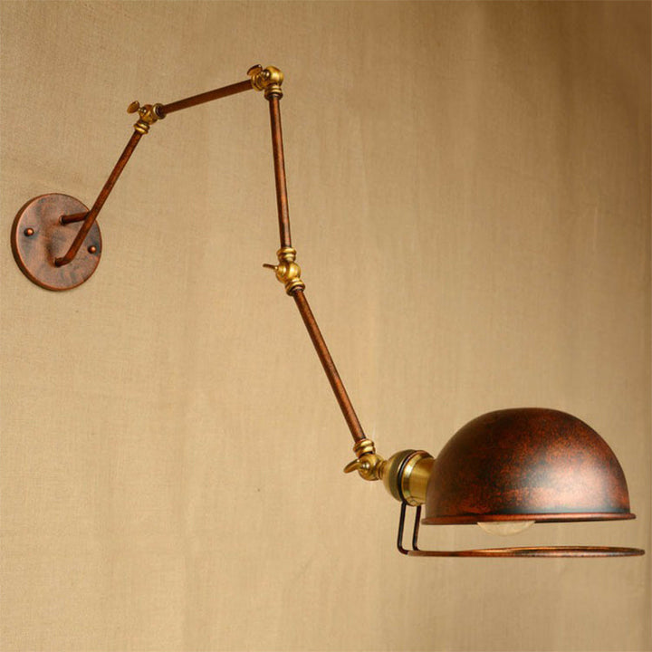 BowLift | Iron Rust Wall Reading Lamp Semi-Spherical 1-Light Farmhouse Wall Mounted Lighting with Rotatable Arm and Wire Guard