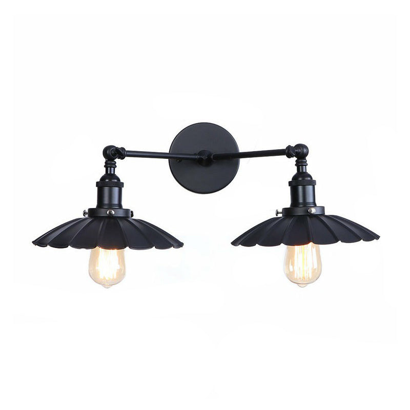 BowLift | 2 Lights Wall Mounted Lamp Retro Cone/Shell Pivot Shade Metal Wall Light in Black for Bathroom