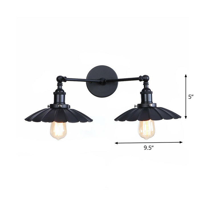 BowLift | 2 Lights Wall Mounted Lamp Retro Cone/Shell Pivot Shade Metal Wall Light in Black for Bathroom