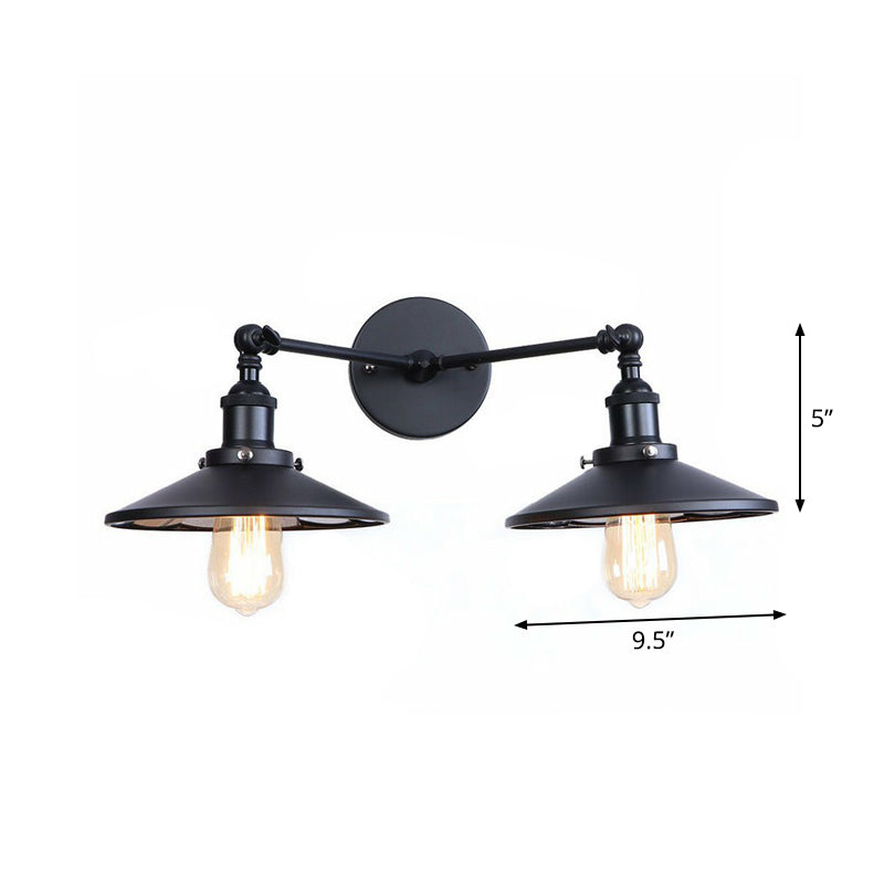 BowLift | 2 Lights Wall Mounted Lamp Retro Cone/Shell Pivot Shade Metal Wall Light in Black for Bathroom