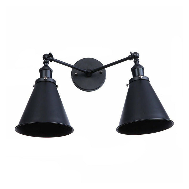 BowLift | 2 Lights Wall Mounted Lamp Retro Cone/Shell Pivot Shade Metal Wall Light in Black for Bathroom