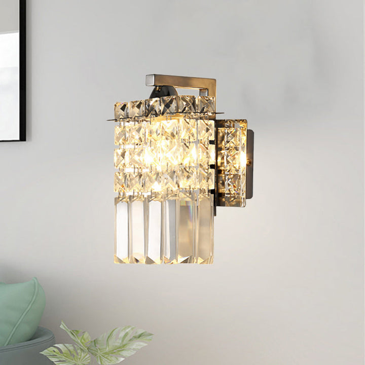 BowLift | Rectangular wall lamp crystal block wall sconce in chrome with crystal rod draping