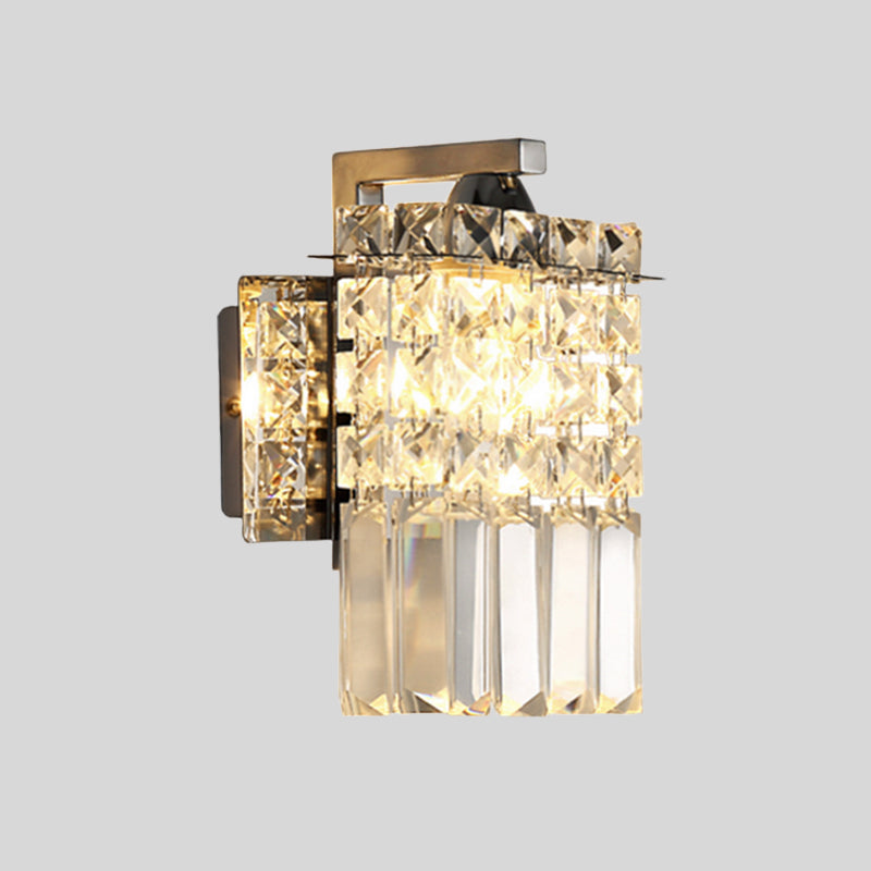 BowLift | Rectangular wall lamp crystal block wall sconce in chrome with crystal rod draping