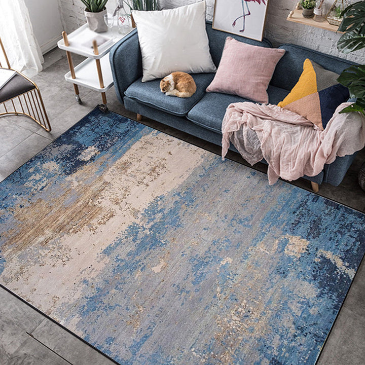 BowLift | Modern abstract rug Blue Polyester Machine washable Non-slip back Pet-friendly rug for indoors