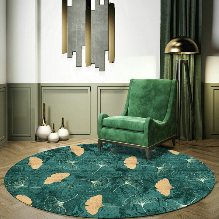 BowLift | Green Tropical Carpet Polyester Ginkgo Leaf Print Carpet Non-Slip Rug Easy Maintenance Carpet for Home