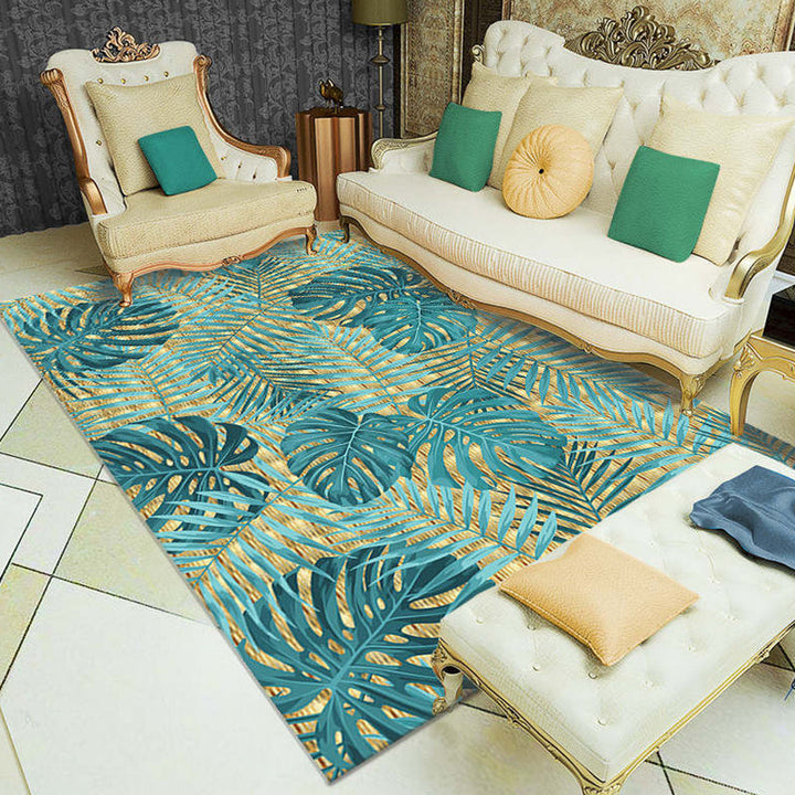 BowLift | Multi-Color Living Room Rug Tropical Leaf and Feather Design Rug Polyester Pet-Friendly Washable Non-Slip Rug
