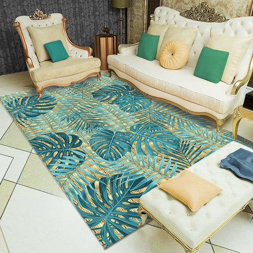 BowLift | Multi-Color Living Room Rug Tropical Leaf and Feather Design Rug Polyester Pet-Friendly Washable Non-Slip Rug