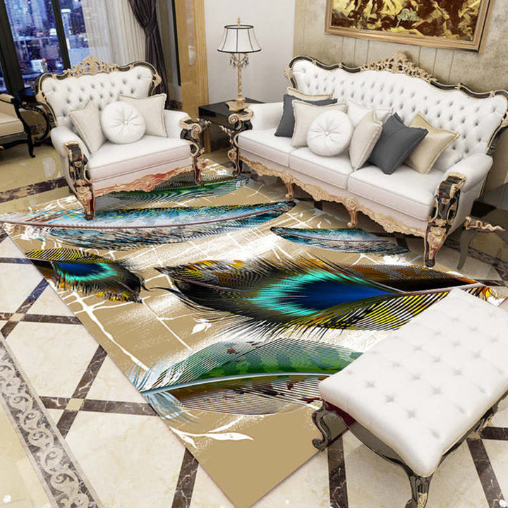 BowLift | Multi-Color Living Room Rug Tropical Leaf and Feather Design Rug Polyester Pet-Friendly Washable Non-Slip Rug