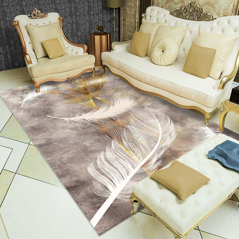 BowLift | Multi-Color Living Room Rug Tropical Leaf and Feather Design Rug Polyester Pet-Friendly Washable Non-Slip Rug