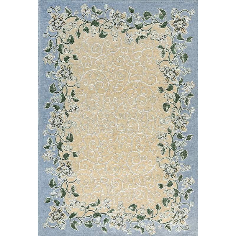 BowLift | Blue Living Room Carpet Vintage Leaf Pattern Indoor Carpet Polyester Pet Friendly Washable Non-Slip Back Carpet