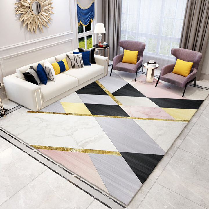 Modernist rug with multicolored geometric design pet-friendly polyester rug for the room | Bowlift