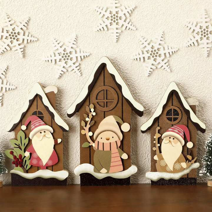 Illuminated Christmas Wooden House Set for Table Decoration