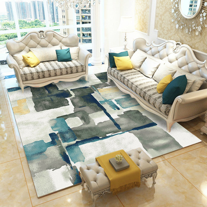 Modern abstract patterned rug Gray and Green Polyester rug Machine washable rug for the bedroom | Bowlift