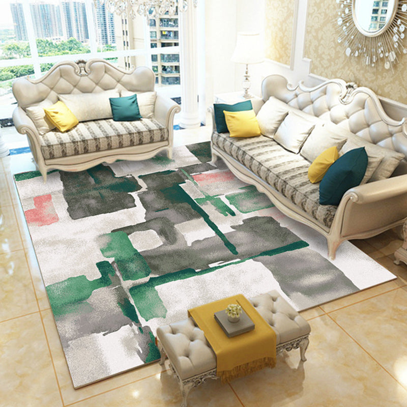 Modern abstract patterned rug Gray and Green Polyester rug Machine washable rug for the bedroom | Bowlift