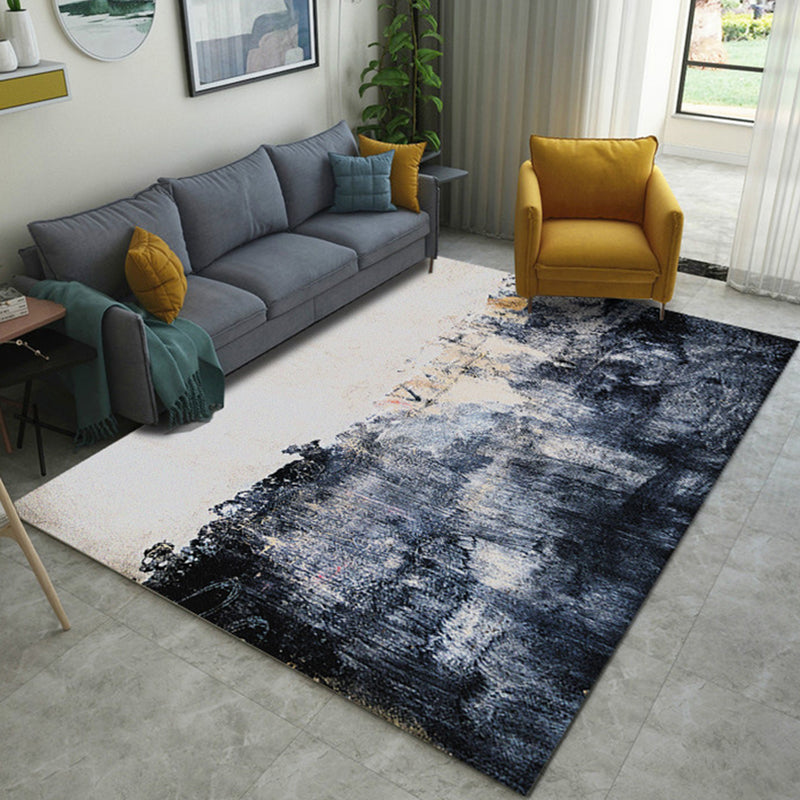 Modern abstract patterned rug black and white polyester rug machine washable rug for the bedroom | Bowlift