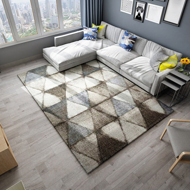 BowLift | Modern Living Room Rug in Brown Abstract Triangle Circle Stripe Pattern Rug Polyester Washable Area Rug