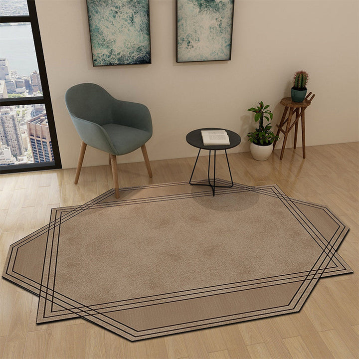 BowLift | Irregular Bedroom Carpet in Brown and Blue Modern Color Block Pattern Area Rug Polyester Machine Washable Carpet