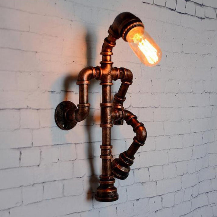 BowLift | Steampunk Pipe Robot Wall Lamp Single Lamp Wrought Iron Wall Mounted Light Fixture in Black/Bronze/Copper