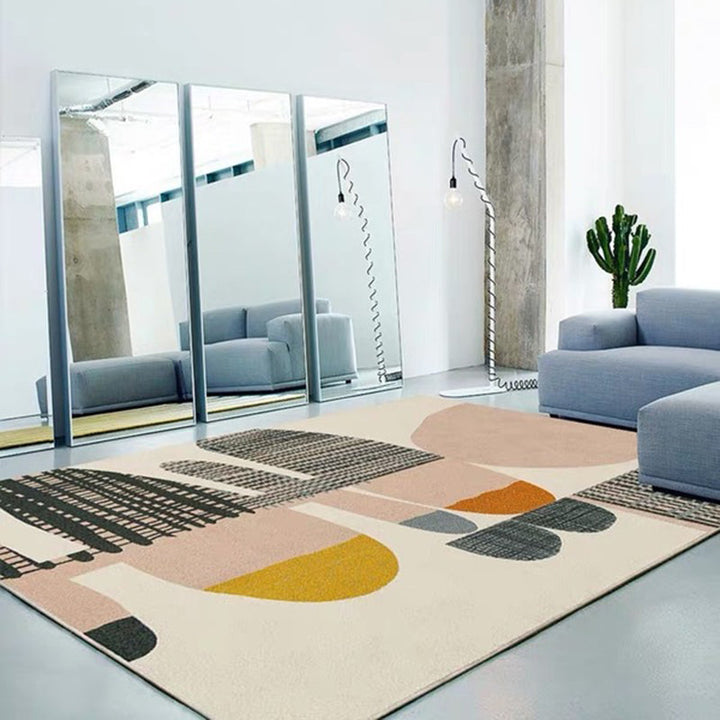 BowLift | Ivory Bedroom Rug New Stripe Color Block Pattern Rug Polyester Washable Area Rug