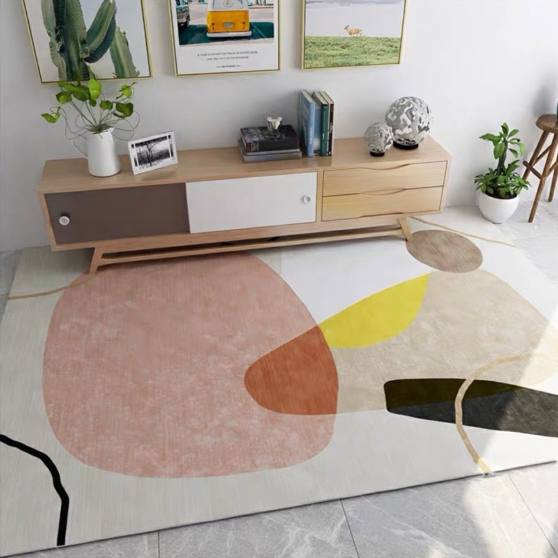 BowLift | Ivory Bedroom Rug New Stripe Color Block Pattern Rug Polyester Washable Area Rug