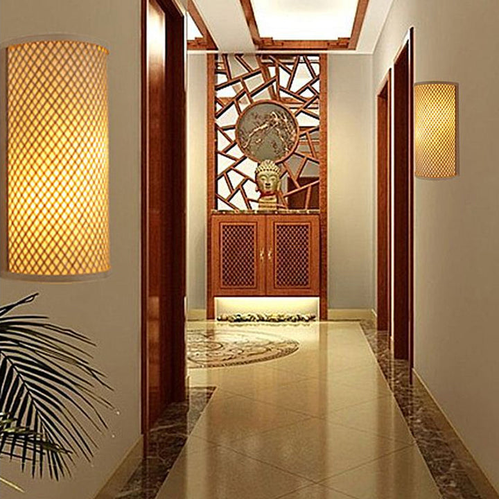 BowLift | Half-cylindrical wall lamp for flush mounting Minimalist bamboo 1 head hallway wall light in beige