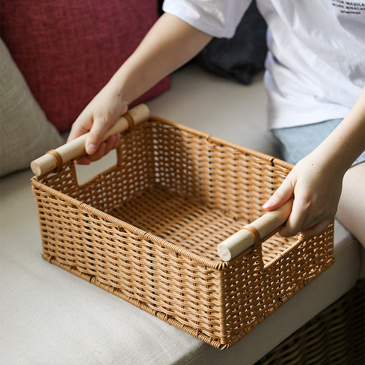 Decorative Woven Storage Basket with Handles Bowlift