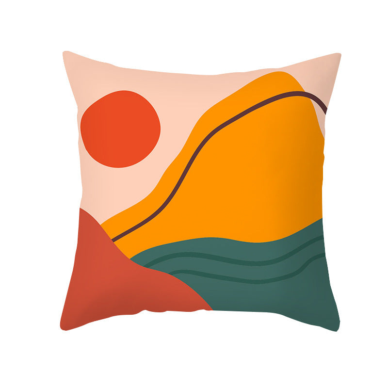Mid-Century Abstract Botanical Square Cushion Cover Linen-Blend Decorative Pillowcase