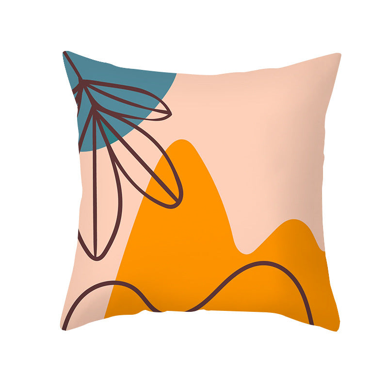 Mid-Century Abstract Botanical Square Cushion Cover Linen-Blend Decorative Pillowcase