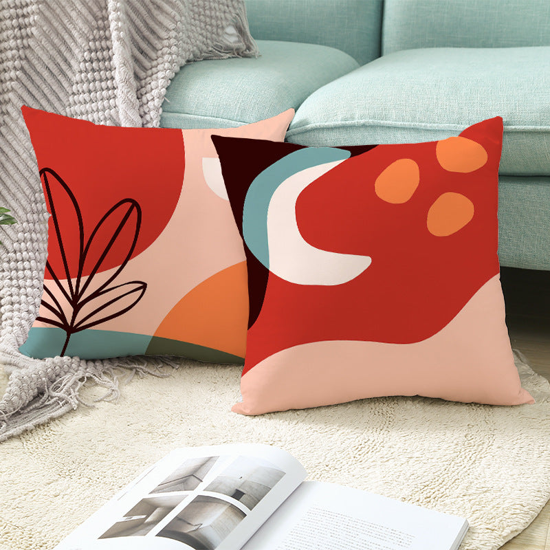 Mid-Century Abstract Botanical Square Cushion Cover Linen-Blend Decorative Pillowcase