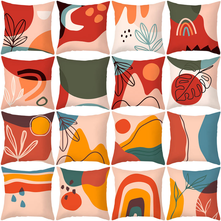Mid-Century Abstract Botanical Square Cushion Cover Linen-Blend Decorative Pillowcase