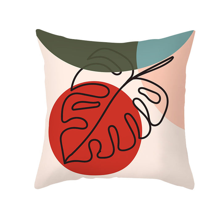 Mid-Century Abstract Botanical Square Cushion Cover Linen-Blend Decorative Pillowcase