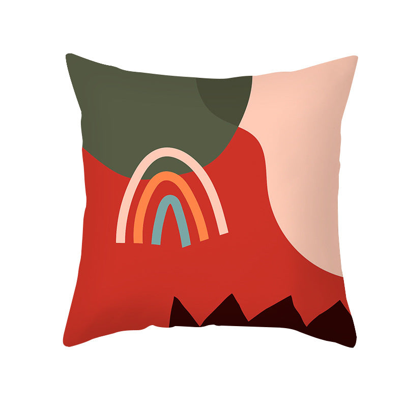 Mid-Century Abstract Botanical Square Cushion Cover Linen-Blend Decorative Pillowcase