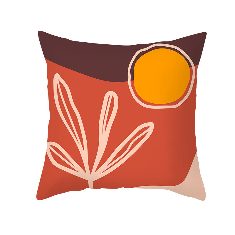 Mid-Century Abstract Botanical Square Cushion Cover Linen-Blend Decorative Pillowcase